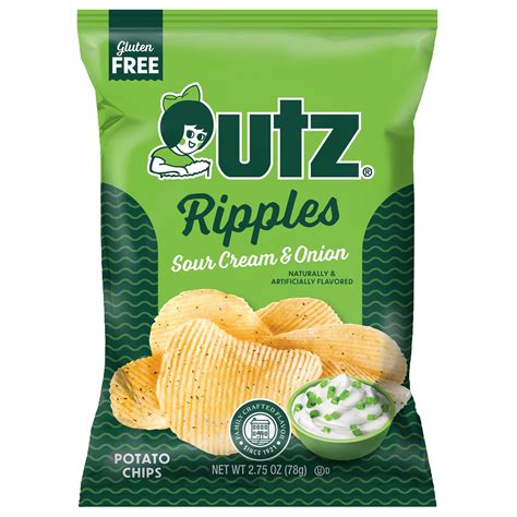 Utz Sour Cream & Onion Ripples Potato Chips, Gluten-Free, 2.75 oz Bag ...
