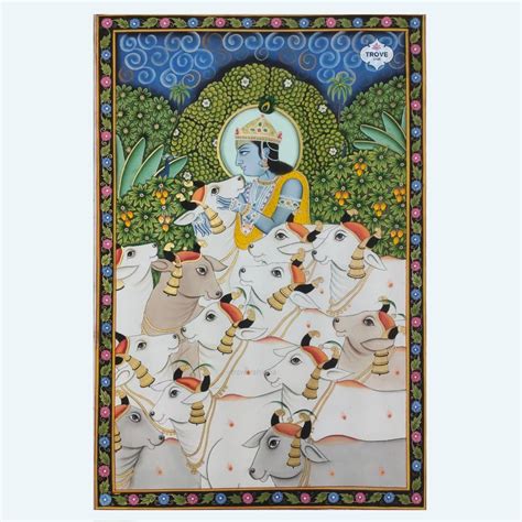 Krishna & Cows - Pichwai Painting - 24 x 36 inch – Trove Craft India