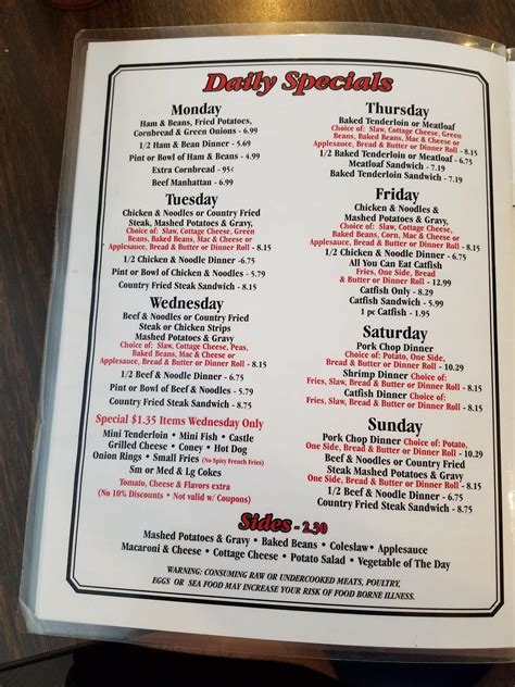 Menu at Ray's Drive In restaurant, Kokomo