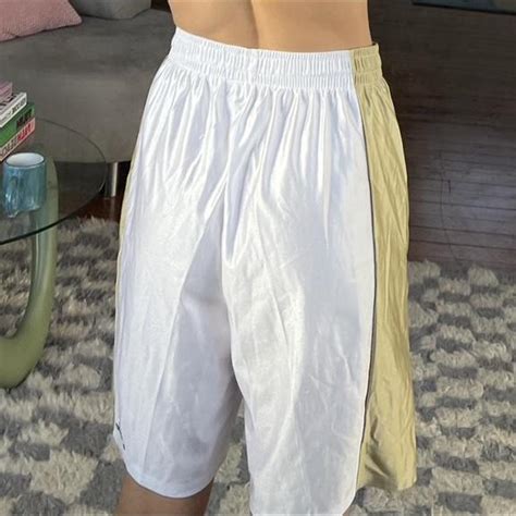 Vintage pearl white basketball shorts with metallic... - Depop