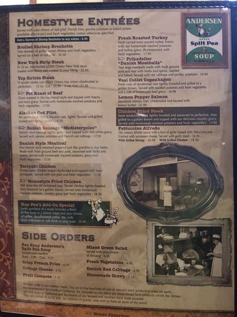 Menu at Pea Soup Andersen's pub & bar, USA, CA-33