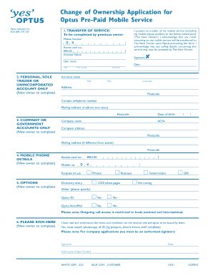Optus Pre-Paid Mobile Service Change of Ownership Application - Blank ...