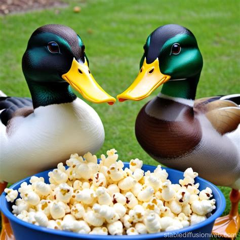 Ducks Observing and Consuming Popcorn | Stable Diffusion Online