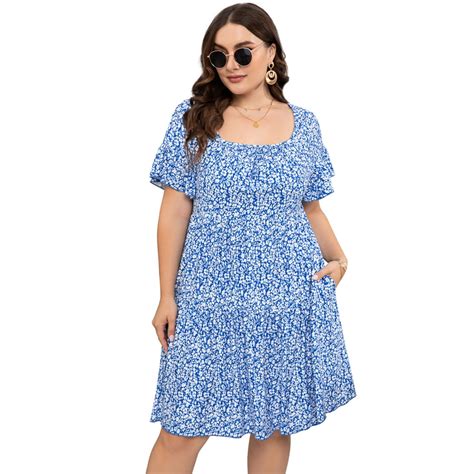 Plus Size Summer Dress Womens Plus Size Clothing Square Neck Dress ...