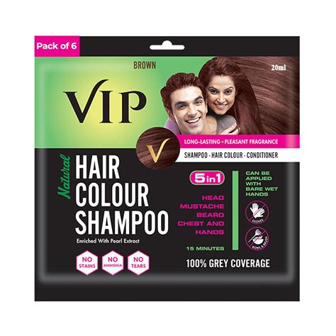 VIP Hair Colour Shampoo Brown 120ml (20ml, Pack of 6) | Men & Women 100 ...