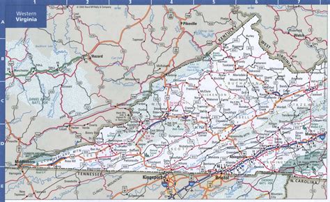 Map of Virginia. Detailed road map of Virginia with cities, villages ...