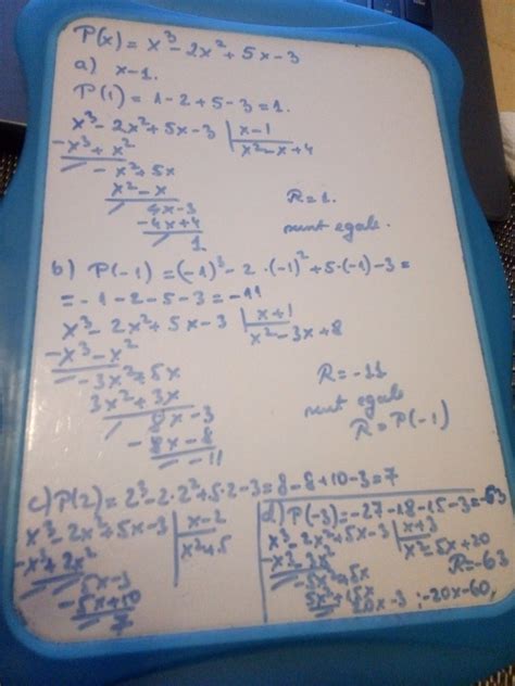 Fie polinomul P(X)=x^3-2x^2+5X-3 aflati restul impartirii lui P(X) la ...