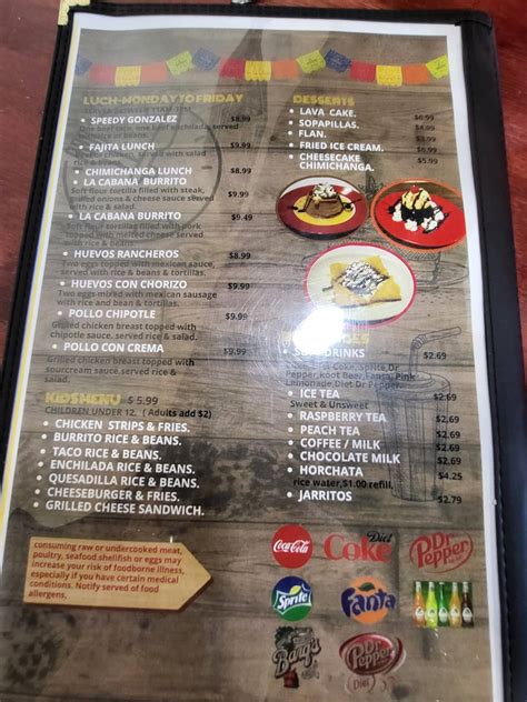 Menu at La cabana mexican grill & bar, Lebanon