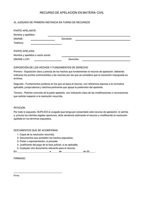 Modelo Recurso De Apelación Ante El Tribunal Superior De Justicia