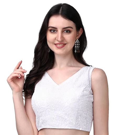 Glamorous Georgette Chikankari Sleeveless V Neck White Blouse for Fest ...