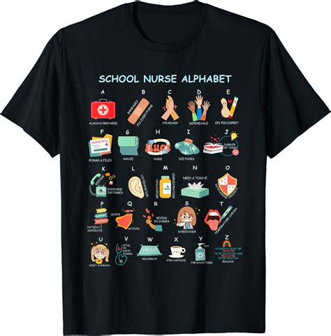School Nurse Alphabet ABC Funny CNA RN Nursing Appreciation T-Shirt ...