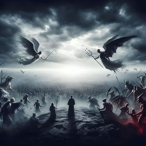 Premium Photo | AI of an epic battle between good and evil as angels ...