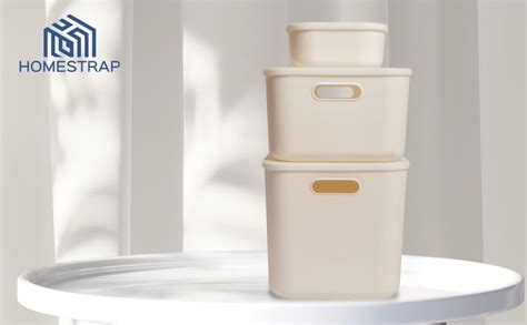 Homestrap Set of 3 | Plastic Storage Bins with Lid, White Stackable ...