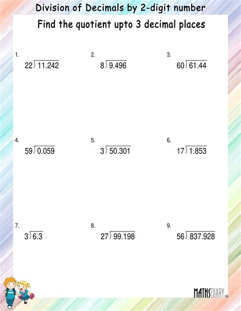 Division of Decimals by 2-digit number - Math Worksheets - MathsDiary.com