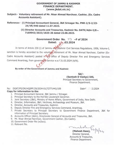 J&K: Finance Department Official takes Voluntary Retirement