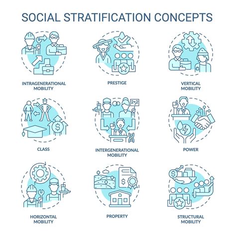 Social stratification and mobility soft blue concept icons ...