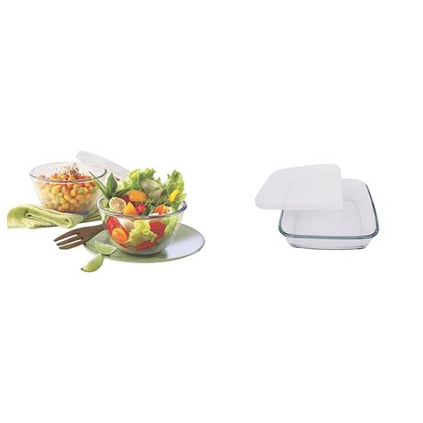 Buy Borosil Glass Mixing & Serving Bowls with Lids, Oven & Microwave ...