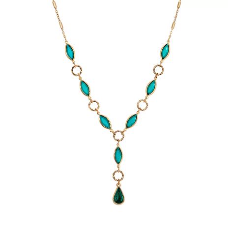 1928 Gold Tone Green Stone Crystal Y-Necklace