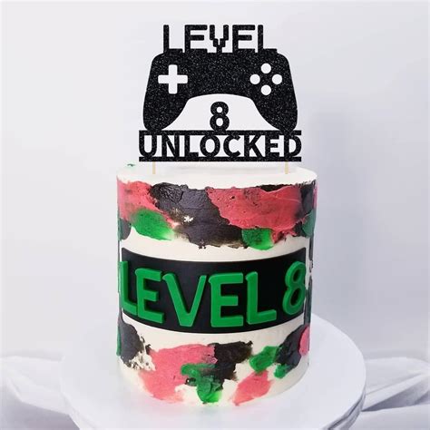 Buy Level 8 Unlocked Cake Topper, Video Game Cake Topper, Game ...