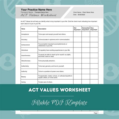 ACT Values Worksheet | Editable / Fillable PDF | for Counselors, Psychologists, Social Workers ...