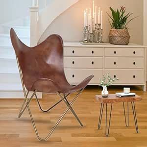 THE CHARMIKA Stylish Recliner Brown Leather Butterfly Chair with ...