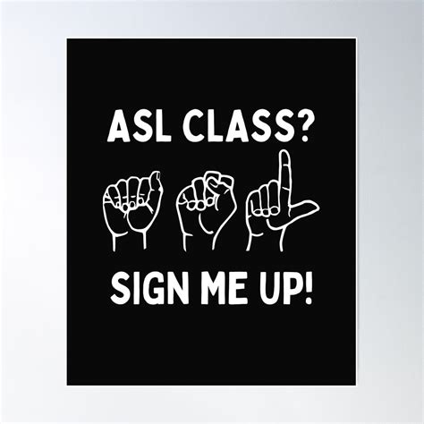 Asl Class American Sign Language Poster Wall Art, Modern Wall Decor For ...
