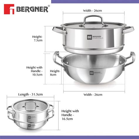 BE Essentials Tri-Ply Stainless Steel 3 Pcs Cookware Set