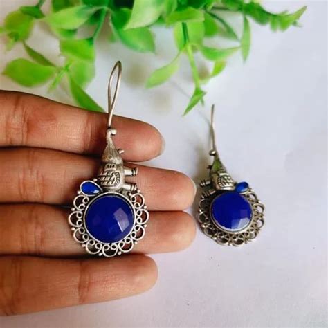 Pearl Earrings - Causal wear Oxidised monalisa stone hook earrings ...