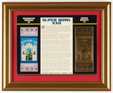 1988 Commemorative Super Bowl XXII Card with Commemorative 22KT Gold ...