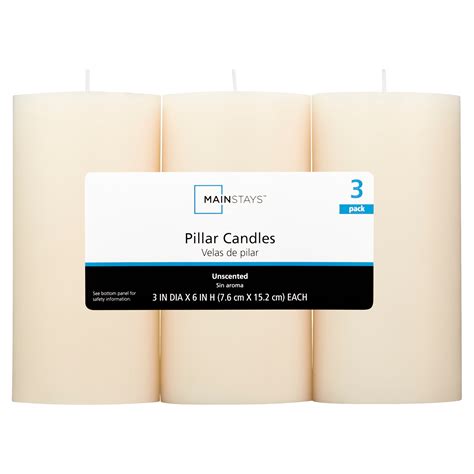 Mainstays Unscented Pillar Candles 3x6 inches Ivory Set of 3 for ...
