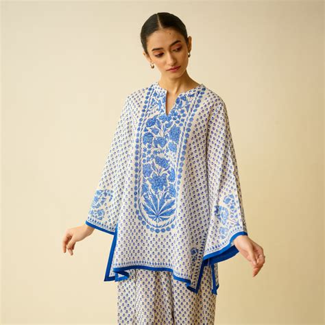 Buy Smriti Bagh Mulmul Cotton Farsi Set - Jaipur Blue | Rustorange