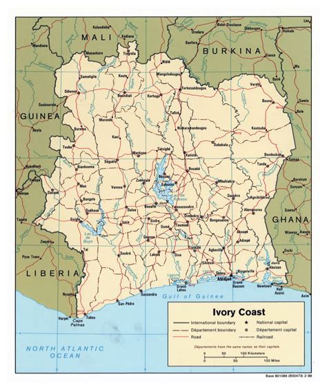 Large scale political and administrative map of Cote d'Ivoire with ...