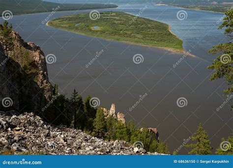 Top view of a big river. stock photo. Image of lena, summer - 68636150