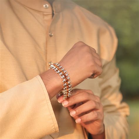Silver Plated Premium Rudraksha Chain Bracelet | Divine Hindu