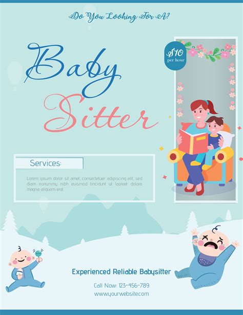 Sea Green Serenity Babysitting Services Template - WordLayouts