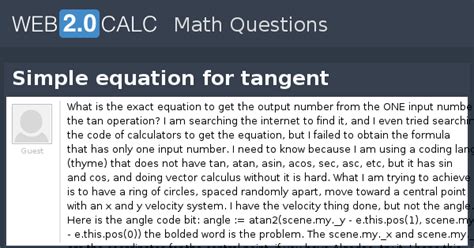 View question - Simple equation for tangent