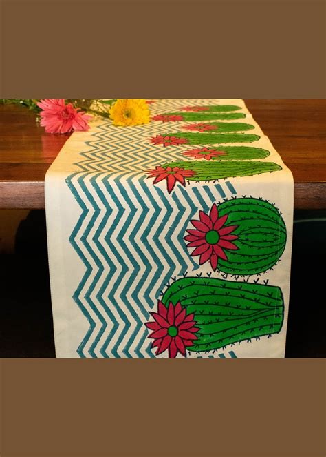 Get Registani Gulab Print Hand Blocked Cotton Canvas Table Runner at ...