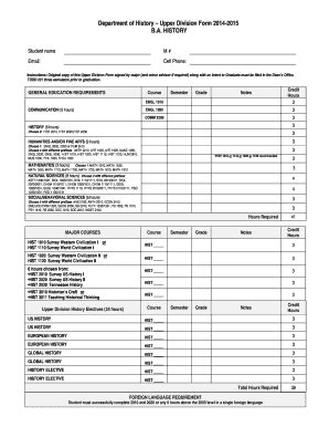 Fillable Online mtsu Department of History Upper Division Form 2014 ...