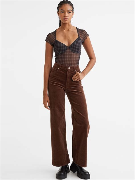 Buy H&M Women Brown Corduroy Trousers - Trousers for Women 20959836 ...