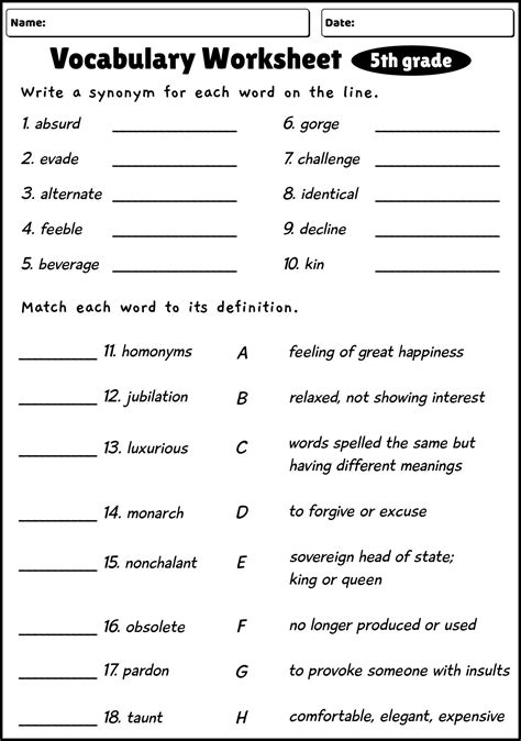5th Grade Vocabulary Worksheets | Vocabulary worksheets, Vocabulary ...