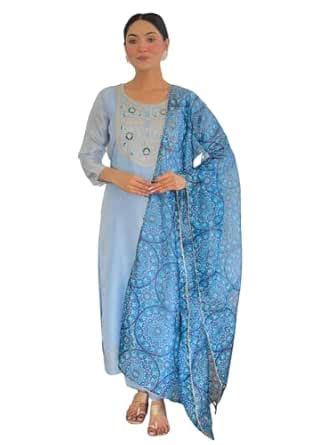 Buy Naixa Women's Rayon Embroidered Straight Kurta with Pant and ...