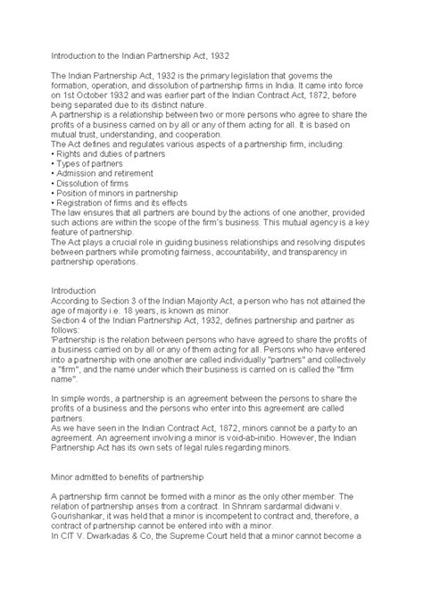 Indian Partnership Act, 1932: Key Insights & Minor's Rights - Studocu