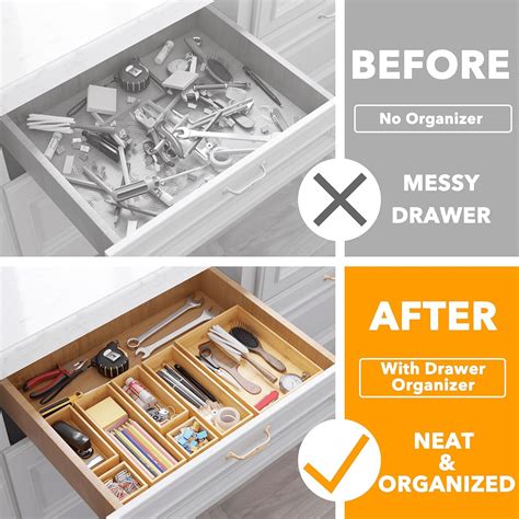 hlquji 7-Piece Bamboo Drawer Organizer Storage Boxes Set Wood Tray Junk ...