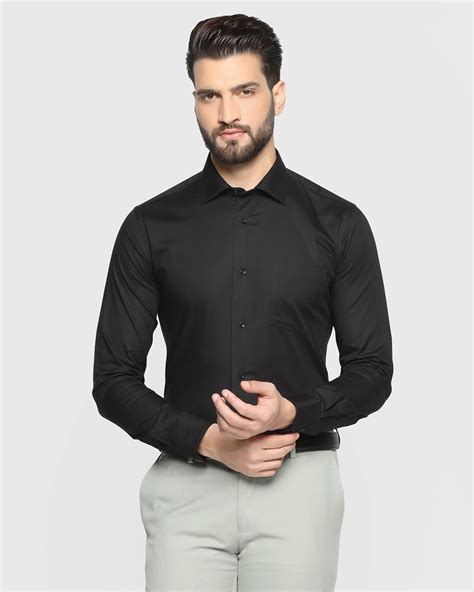 Buy Formal Black Solid Shirt With Pocket at Blackberrys