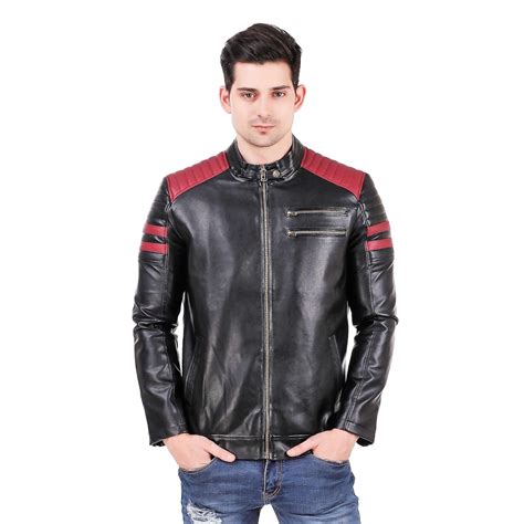 Buy Leather Retail Men's Faux Leather Padding Design Jacket (Black Red ...
