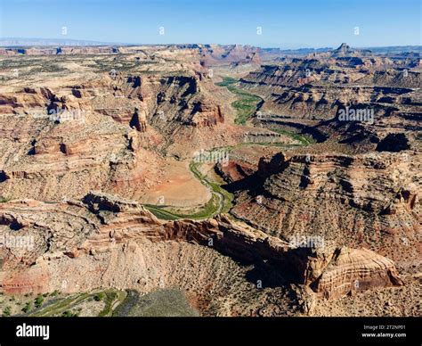 Aerial photograph from The Wedge, overlooking the San Rafael River ...