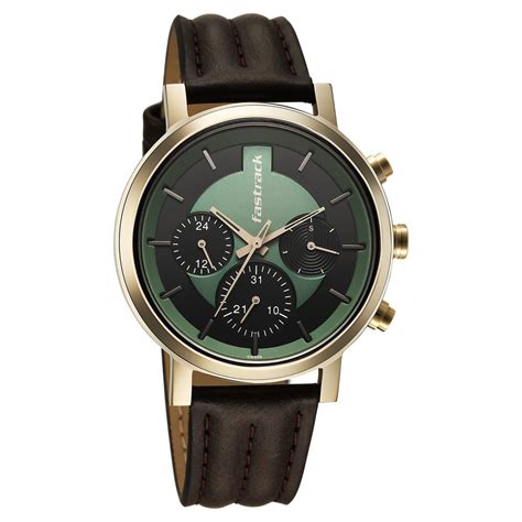 Buy Online Fastrack Chrome K Quartz Multifunction Green Dial Brown ...