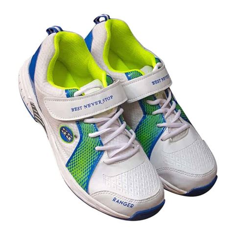 SS Ranger Metal Spikes Cricket Shoes (White/R Blue/Lime) – Sportswing.in