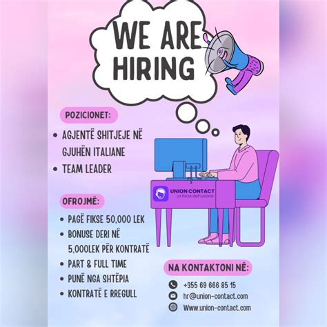 OFERTA PUNE - UNION CONTACT - Call Center e Contact Center a Tirana, Albania