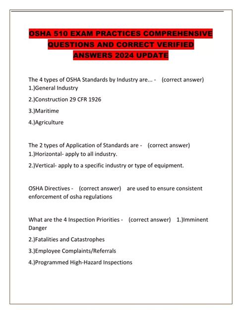OSHA 510 EXAM PRACTICES COMPREHENSIVE QUESTIONS AND CORRECT VERIFIED ...